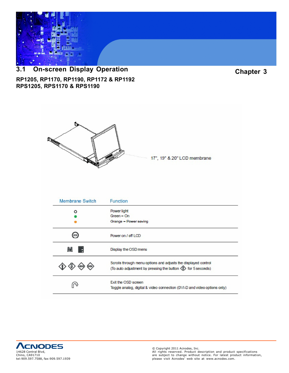 1 on-screen display operation chapter 3 | Acnodes RP 1170 User Manual | Page 14 / 23