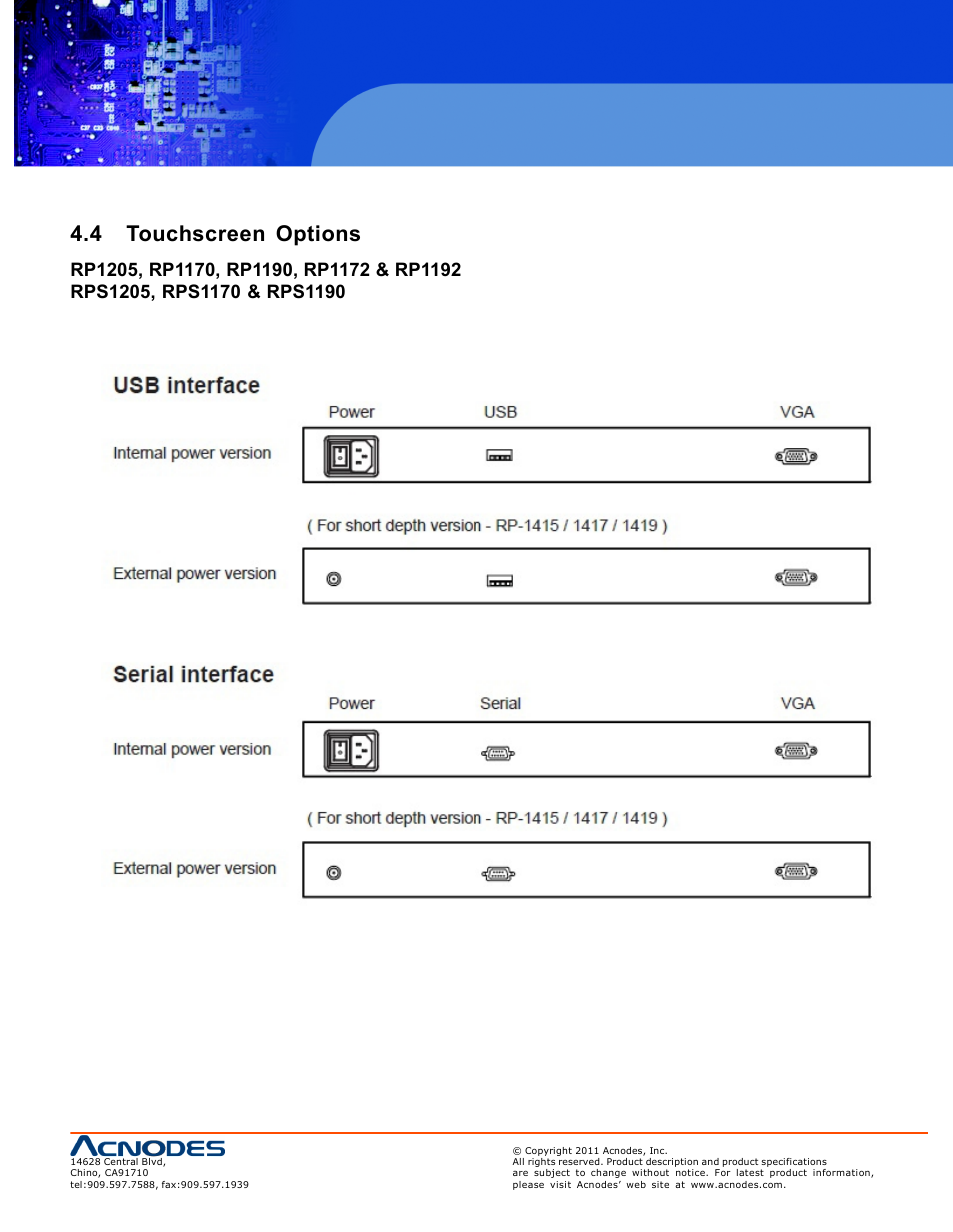 4 touchscreen options | Acnodes RP 1170 User Manual | Page 19 / 23