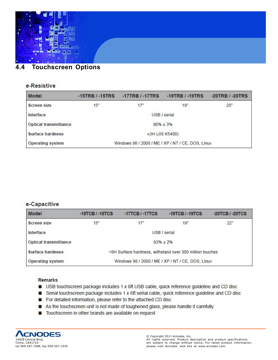 4 touchscreen options | Acnodes RP 1170 User Manual | Page 20 / 23