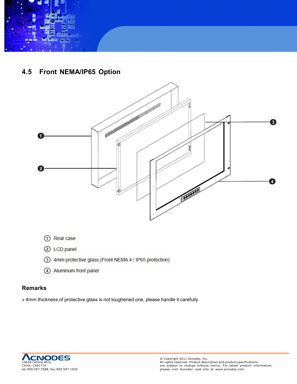 5 front nema/ip65 option, Remarks | Acnodes RP 1170 User Manual | Page 21 / 23