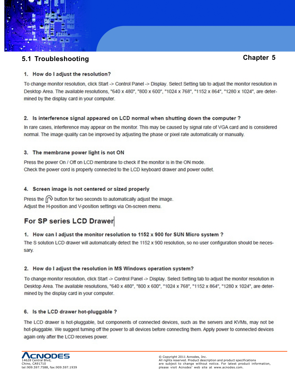 1 troubleshooting chapter 5 | Acnodes RP 1170 User Manual | Page 23 / 23