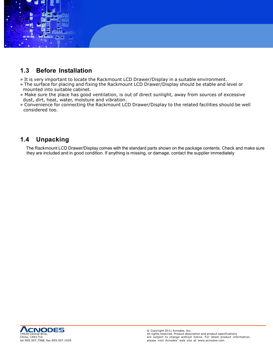 3 before installation, 4 unpacking | Acnodes RP 1170 User Manual | Page 5 / 23