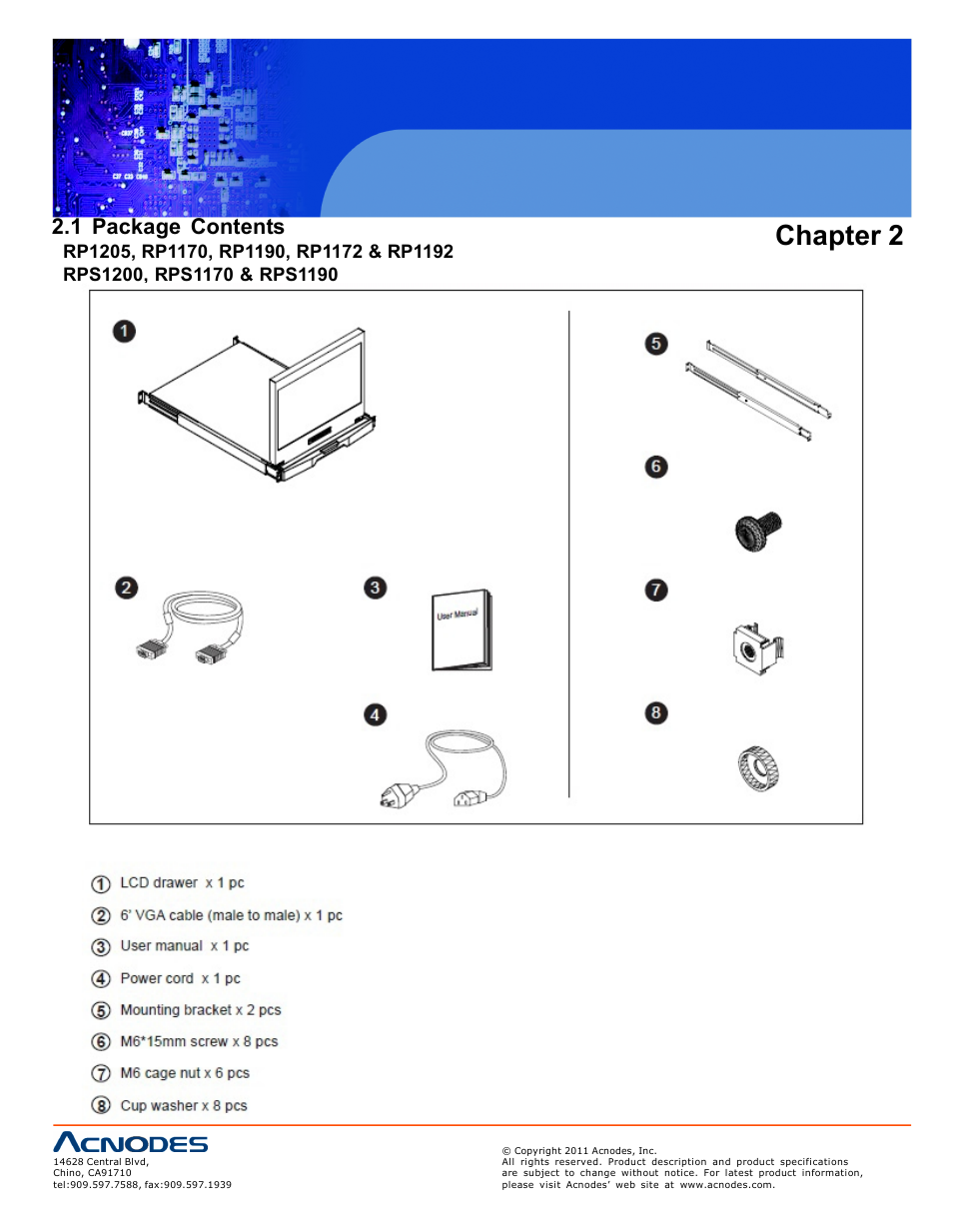 Chapter 2, 1 package contents | Acnodes RP 1170 User Manual | Page 6 / 23