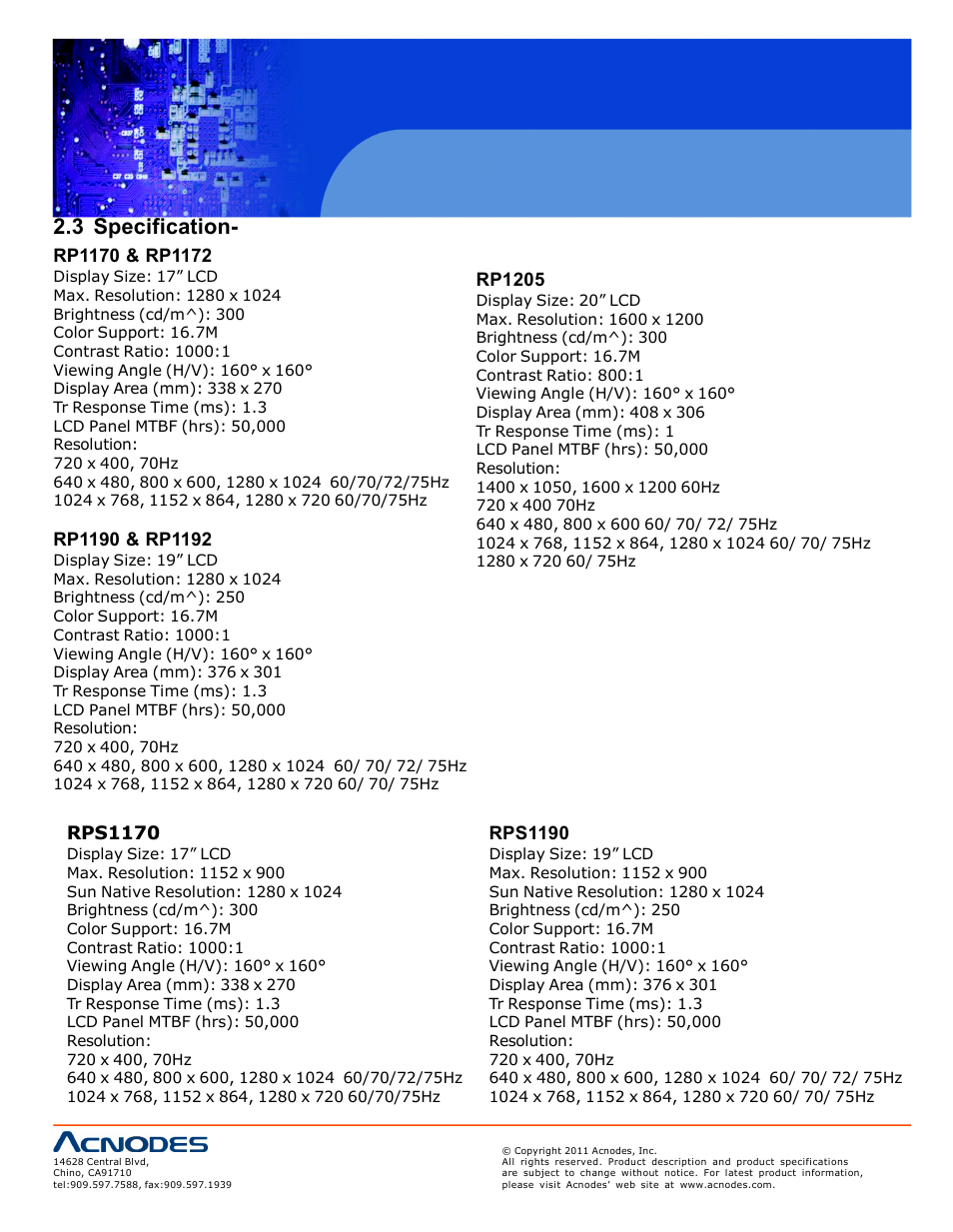 3 specification | Acnodes RP 1170 User Manual | Page 8 / 23