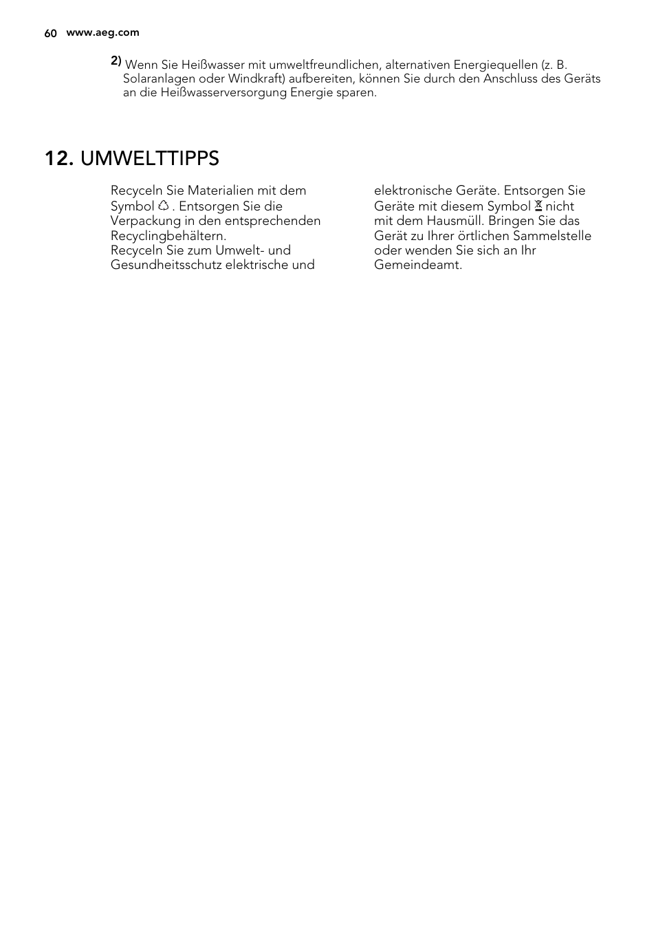 Umwelttipps | AEG F34500VI0 User Manual | Page 60 / 64