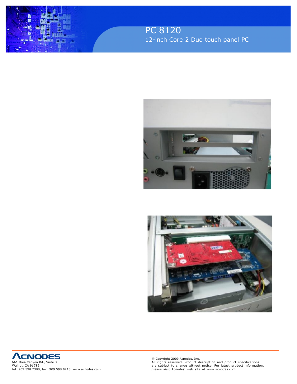Pc 5150, Pc 8120, Inch touch panel pc | Inch core 2 duo touch panel pc | Acnodes PC 8120 User Manual | Page 4 / 7