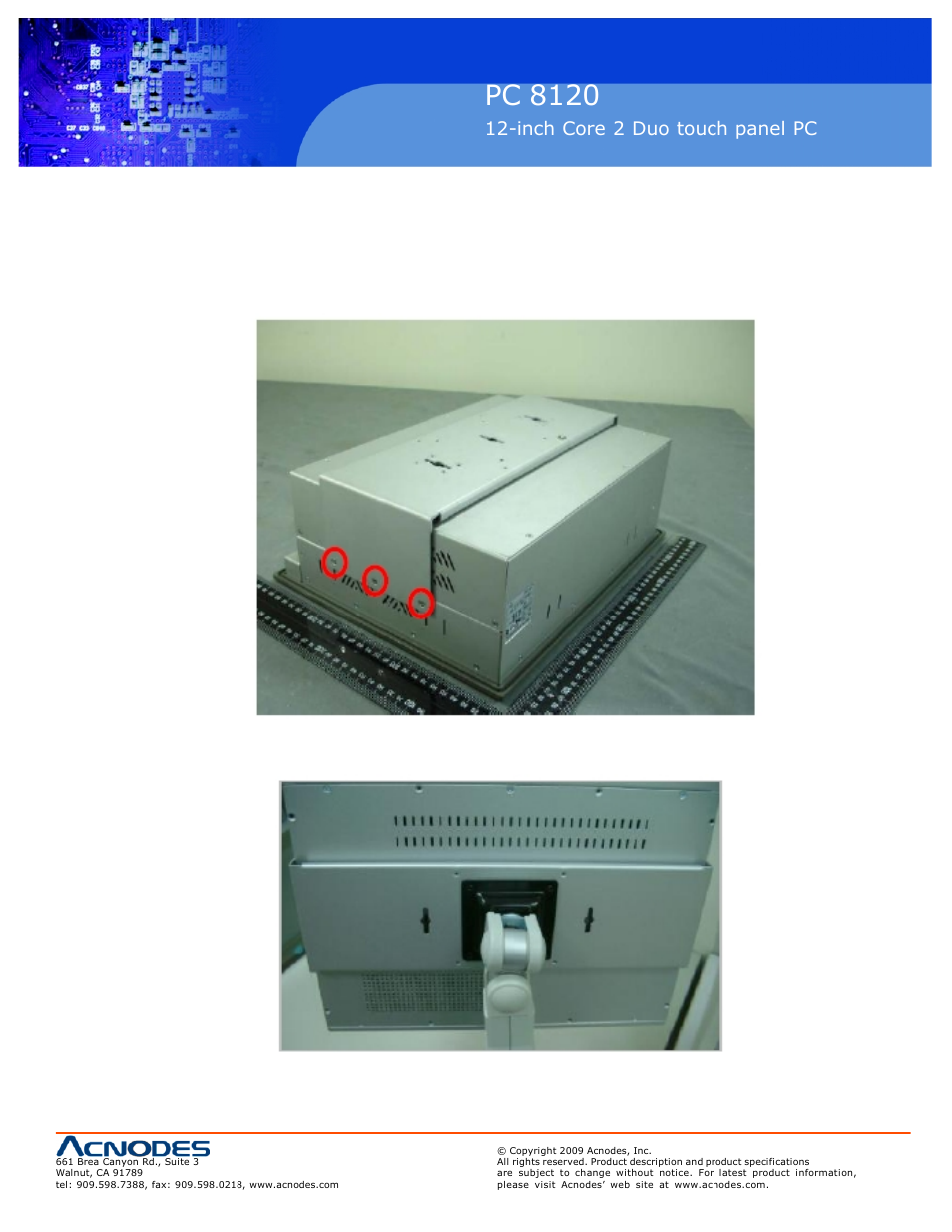 Pc 8120, Inch core 2 duo touch panel pc | Acnodes PC 8120 User Manual | Page 7 / 7