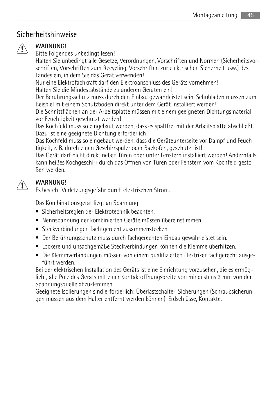 Sicherheitshinweise | AEG HE604078XB User Manual | Page 45 / 56