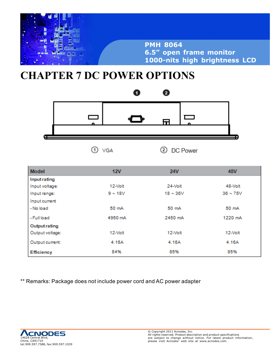 Chapter 7 dc power options | Acnodes PMH 8064 User Manual | Page 19 / 25