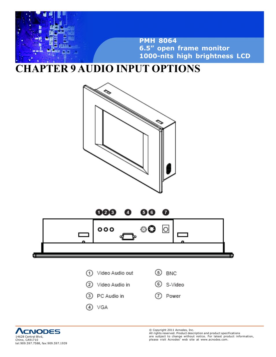 Chapter 9 audio input options | Acnodes PMH 8064 User Manual | Page 22 / 25
