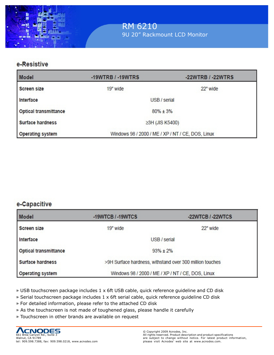 Rm 6210, 4 touchscreen options, 9u 20” rackmount lcd monitor | Remarks | Acnodes 9U RM 6210 User Manual | Page 17 / 20