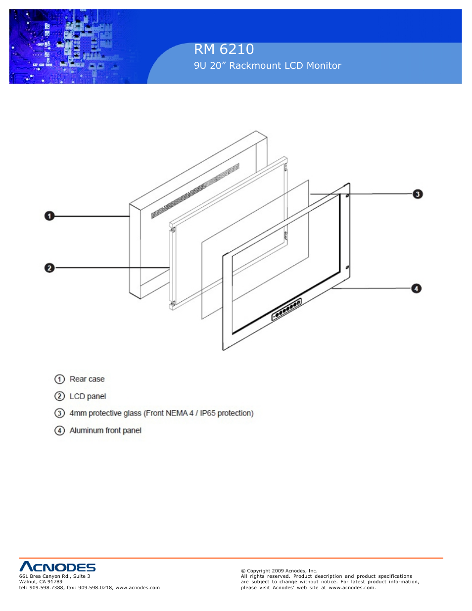 Rm 6210, 5 front nema/ip65 option, 9u 20” rackmount lcd monitor | Remarks | Acnodes 9U RM 6210 User Manual | Page 18 / 20