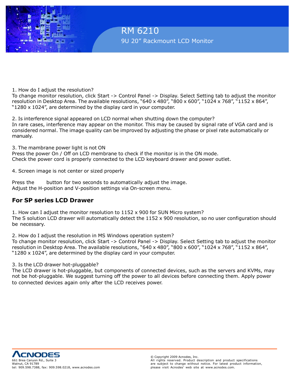 Rm 6210, 1 troubleshooting chapter 5 | Acnodes 9U RM 6210 User Manual | Page 20 / 20