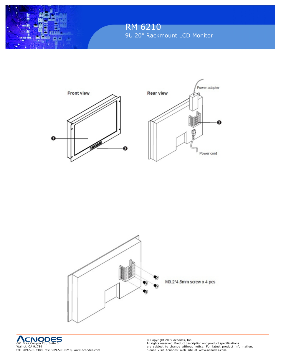 Rm 6210, 2 structure diagram, Power adapter bracket installation | 9u 20” rackmount lcd monitor | Acnodes 9U RM 6210 User Manual | Page 7 / 20