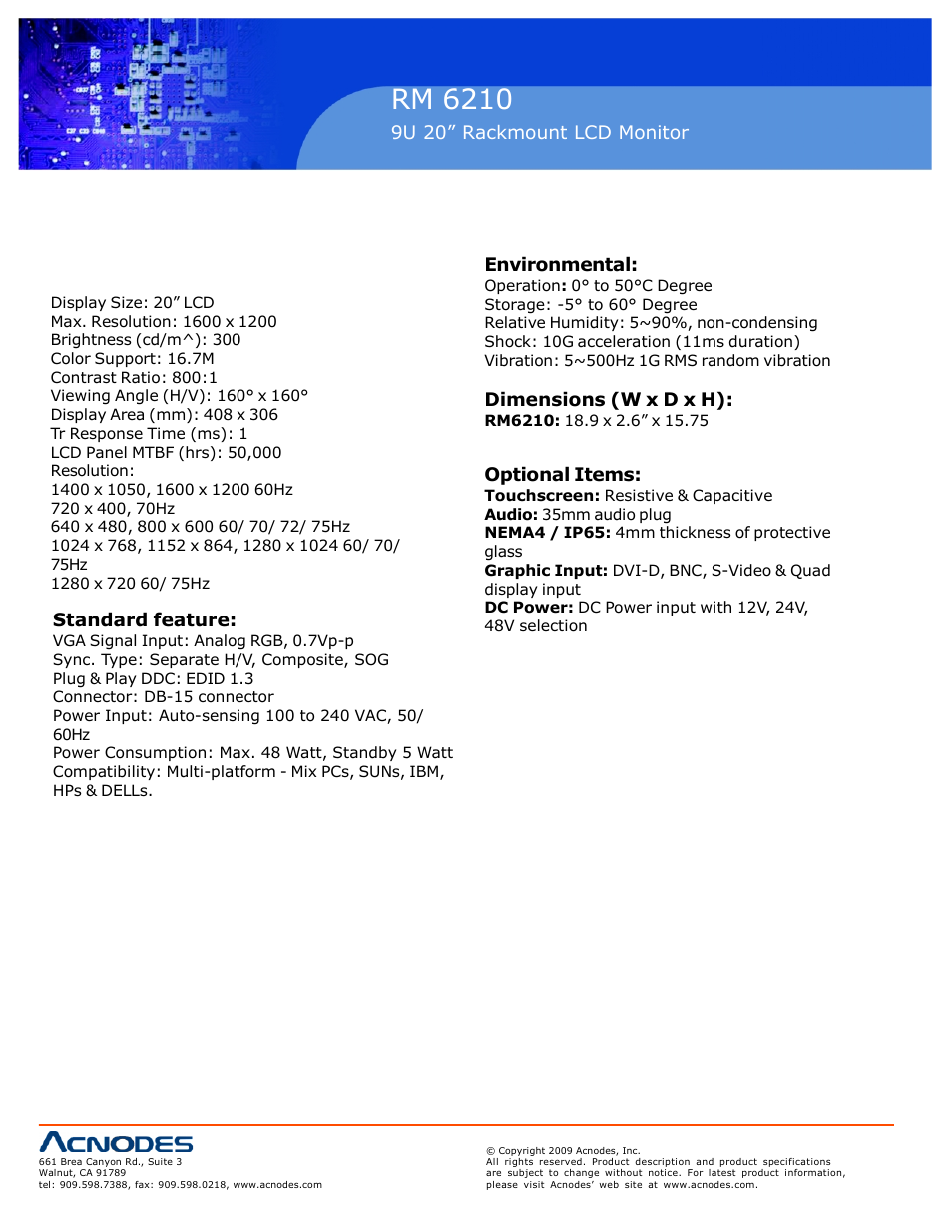 Rm 6210, 3 specification | Acnodes 9U RM 6210 User Manual | Page 8 / 20