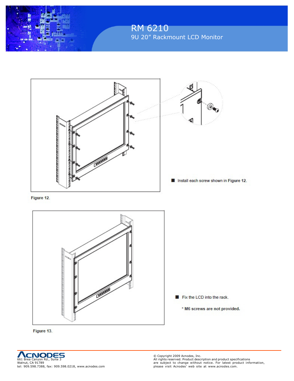 Rm 6210, 4 installation, 9u 20” rackmount lcd monitor | Installation | Acnodes 9U RM 6210 User Manual | Page 9 / 20