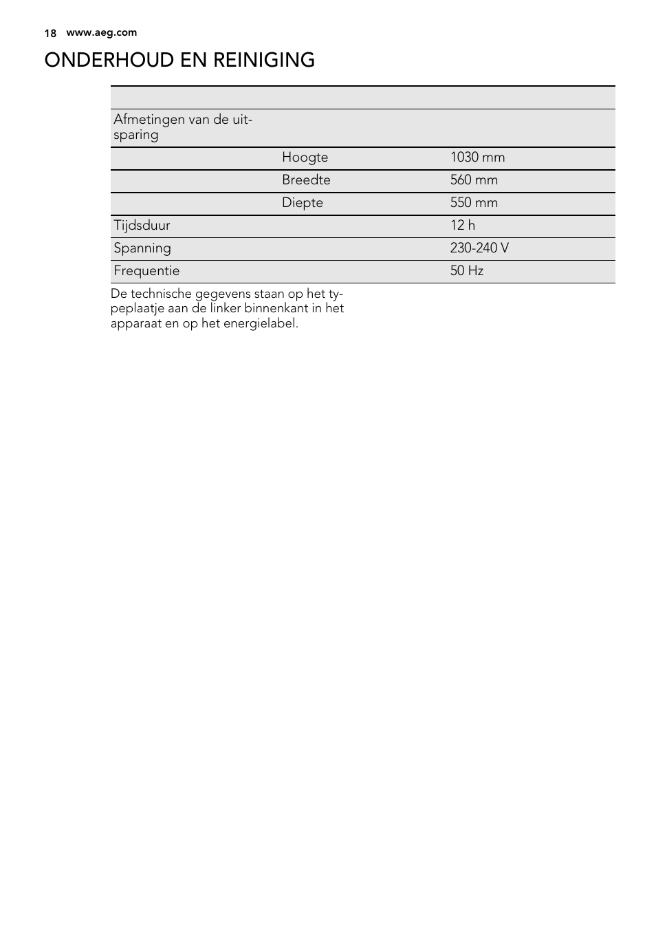 Onderhoud en reiniging | AEG SKS51000S0 User Manual | Page 18 / 72