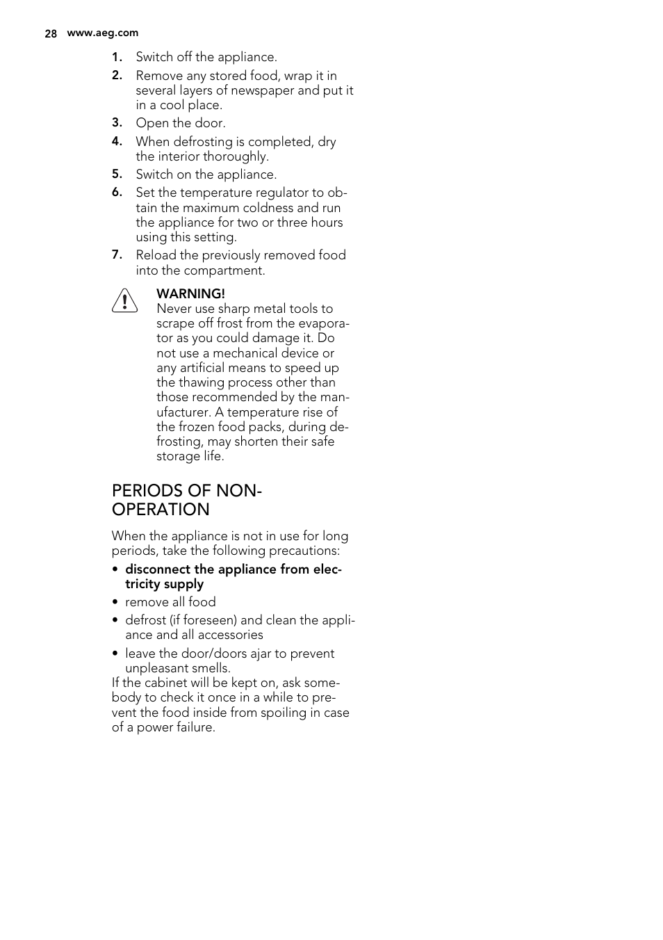 Periods of non- operation | AEG SKS51000S0 User Manual | Page 28 / 72