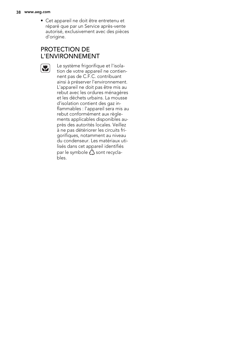 Protection de l'environnement | AEG SKS51000S0 User Manual | Page 38 / 72