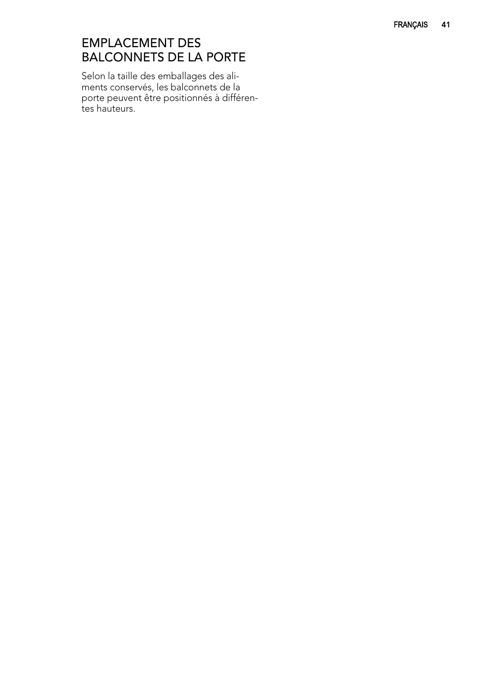 Emplacement des balconnets de la porte | AEG SKS51000S0 User Manual | Page 41 / 72