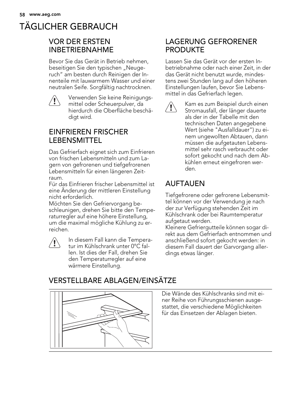 Täglicher gebrauch | AEG SKS51000S0 User Manual | Page 58 / 72