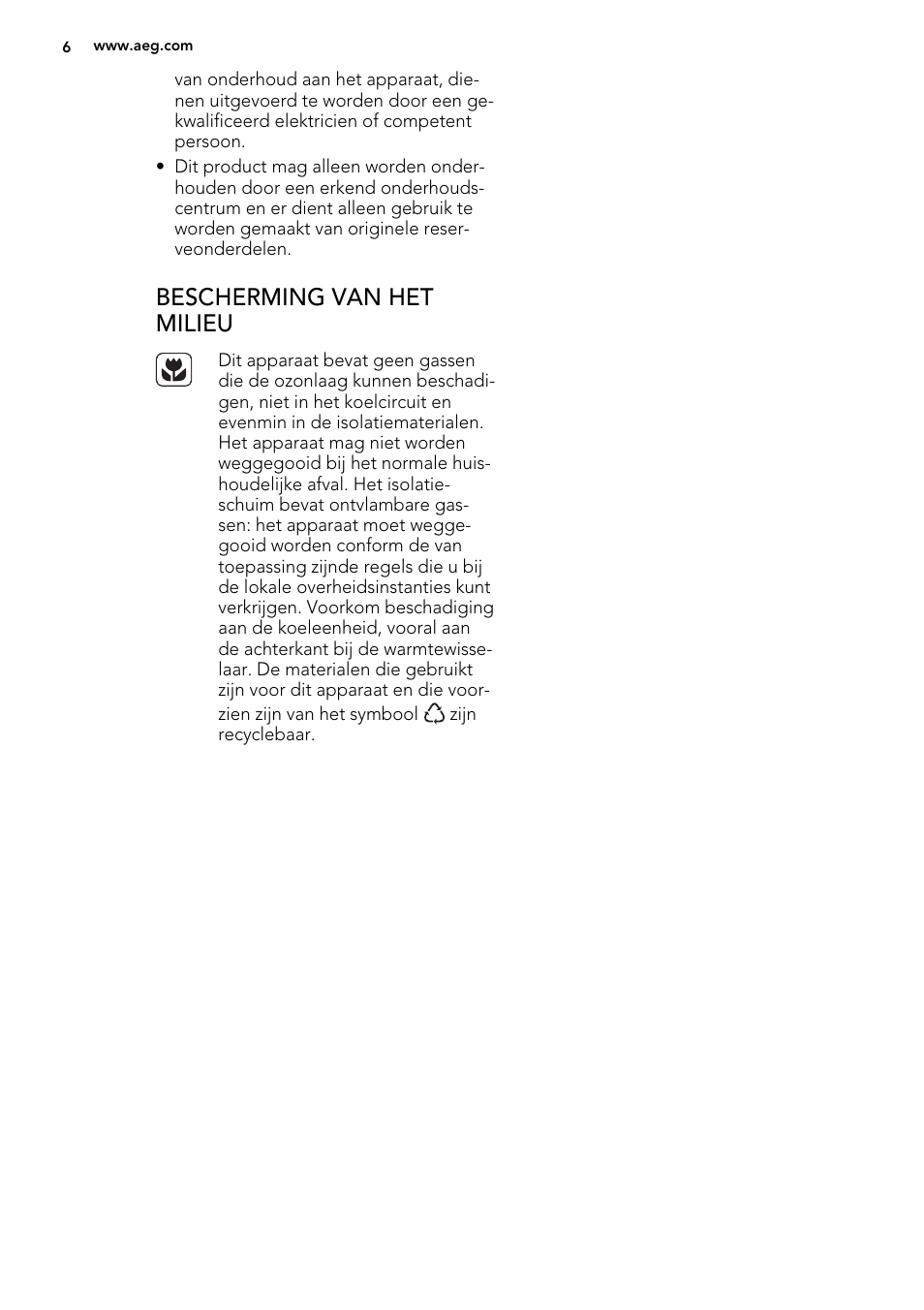 Bescherming van het milieu | AEG SKS51000S0 User Manual | Page 6 / 72