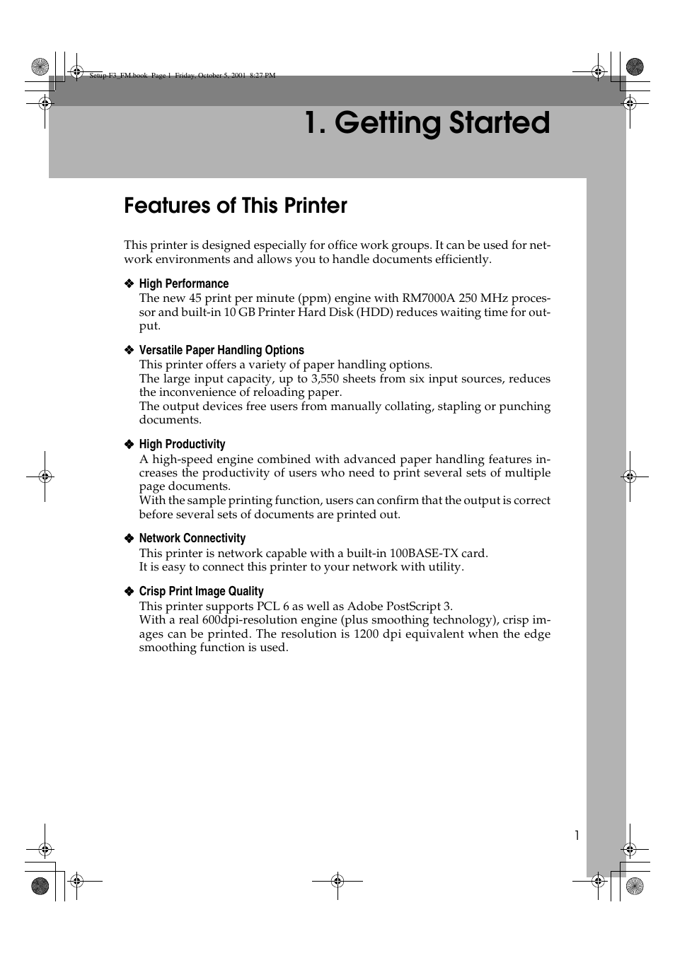 Getting started, Features of this printer | Acnodes Aficio AP4510 User Manual | Page 11 / 66