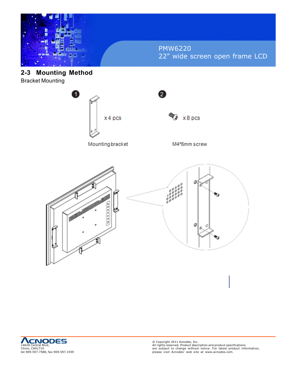 Bracket mounting | Acnodes PMW6220 User Manual | Page 7 / 27