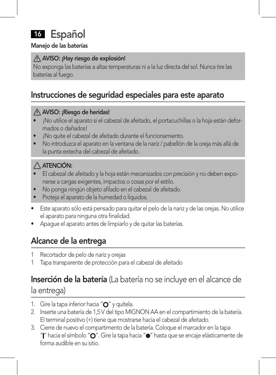 Español, Alcance de la entrega | AEG NE 5609 User Manual | Page 16 / 44