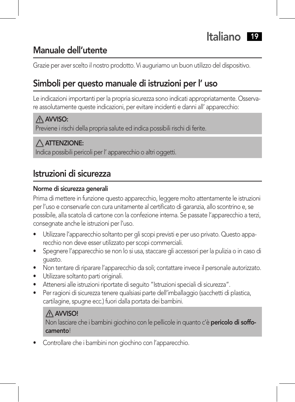 Italiano, Manuale dell‘utente, Istruzioni di sicurezza | AEG NE 5609 User Manual | Page 19 / 44