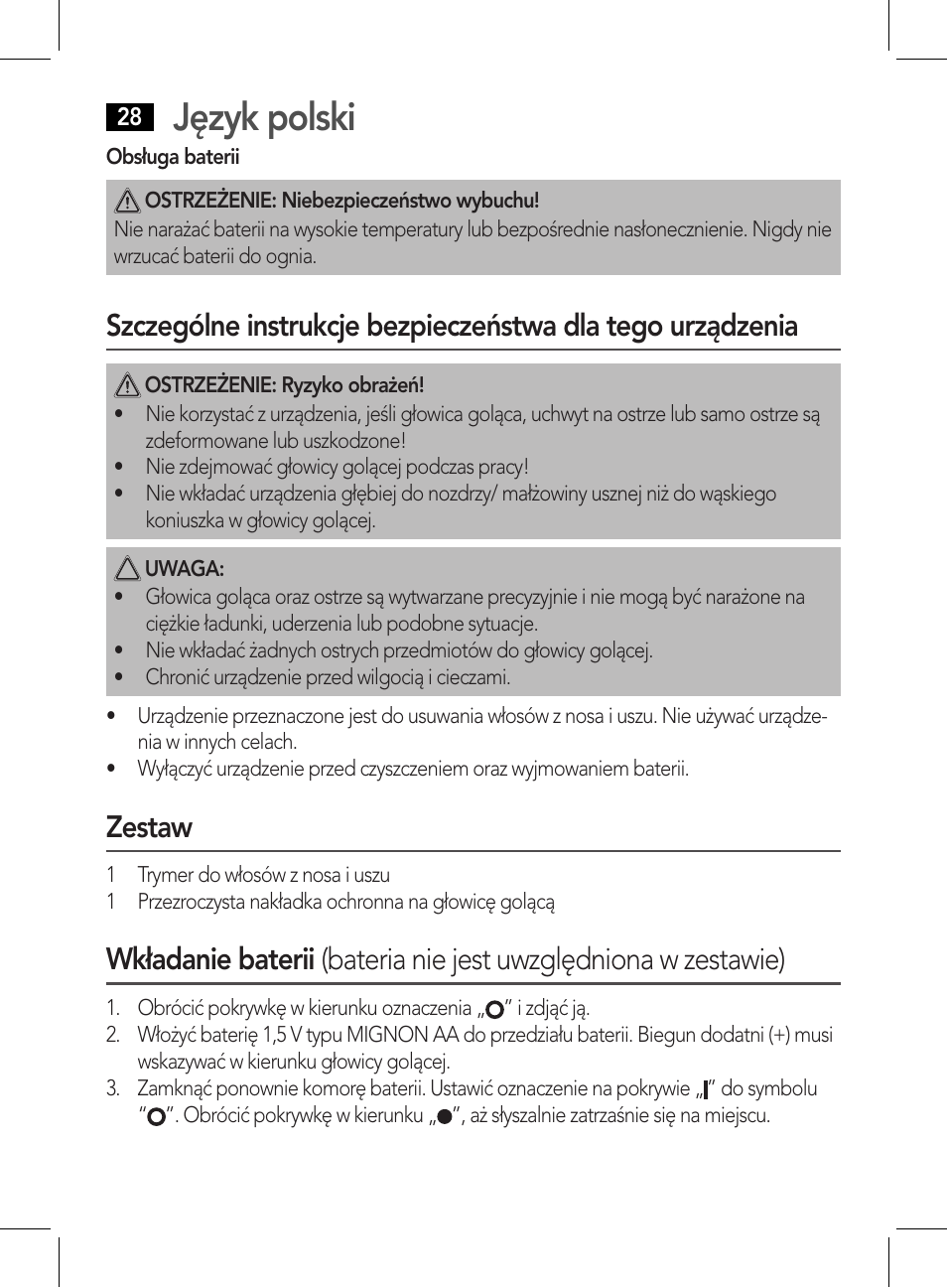 Język polski, Zestaw | AEG NE 5609 User Manual | Page 28 / 44