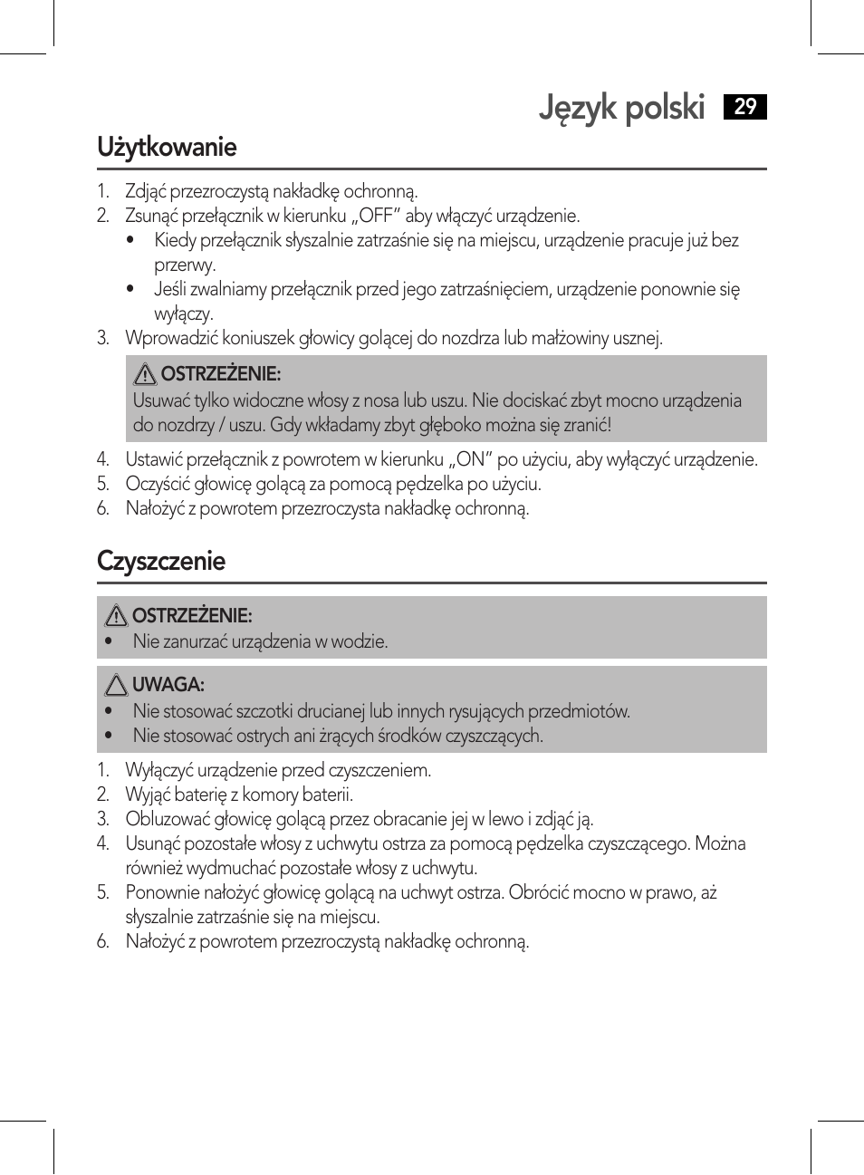 Język polski, Użytkowanie, Czyszczenie | AEG NE 5609 User Manual | Page 29 / 44