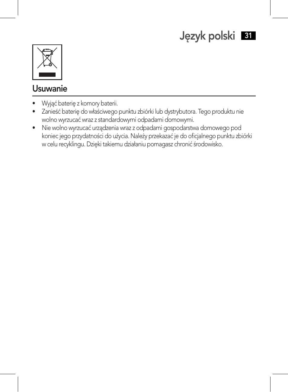 Język polski, Usuwanie | AEG NE 5609 User Manual | Page 31 / 44