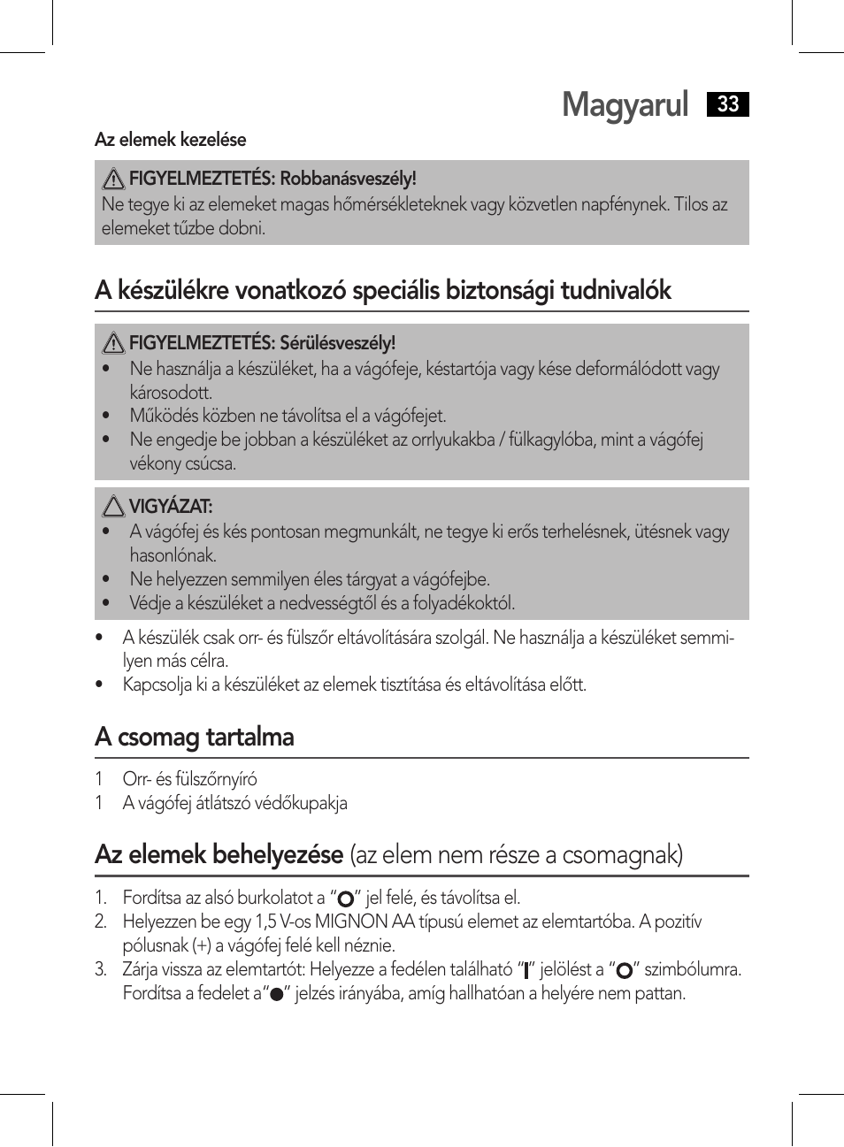 Magyarul, A csomag tartalma | AEG NE 5609 User Manual | Page 33 / 44