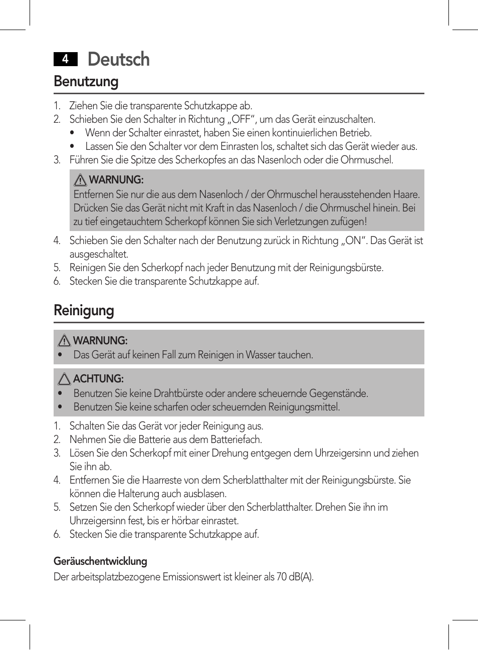 Deutsch, Benutzung, Reinigung | AEG NE 5609 User Manual | Page 4 / 44