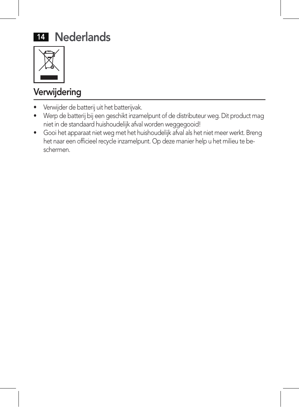 Nederlands, Verwijdering | AEG PHE 5642 User Manual | Page 14 / 58