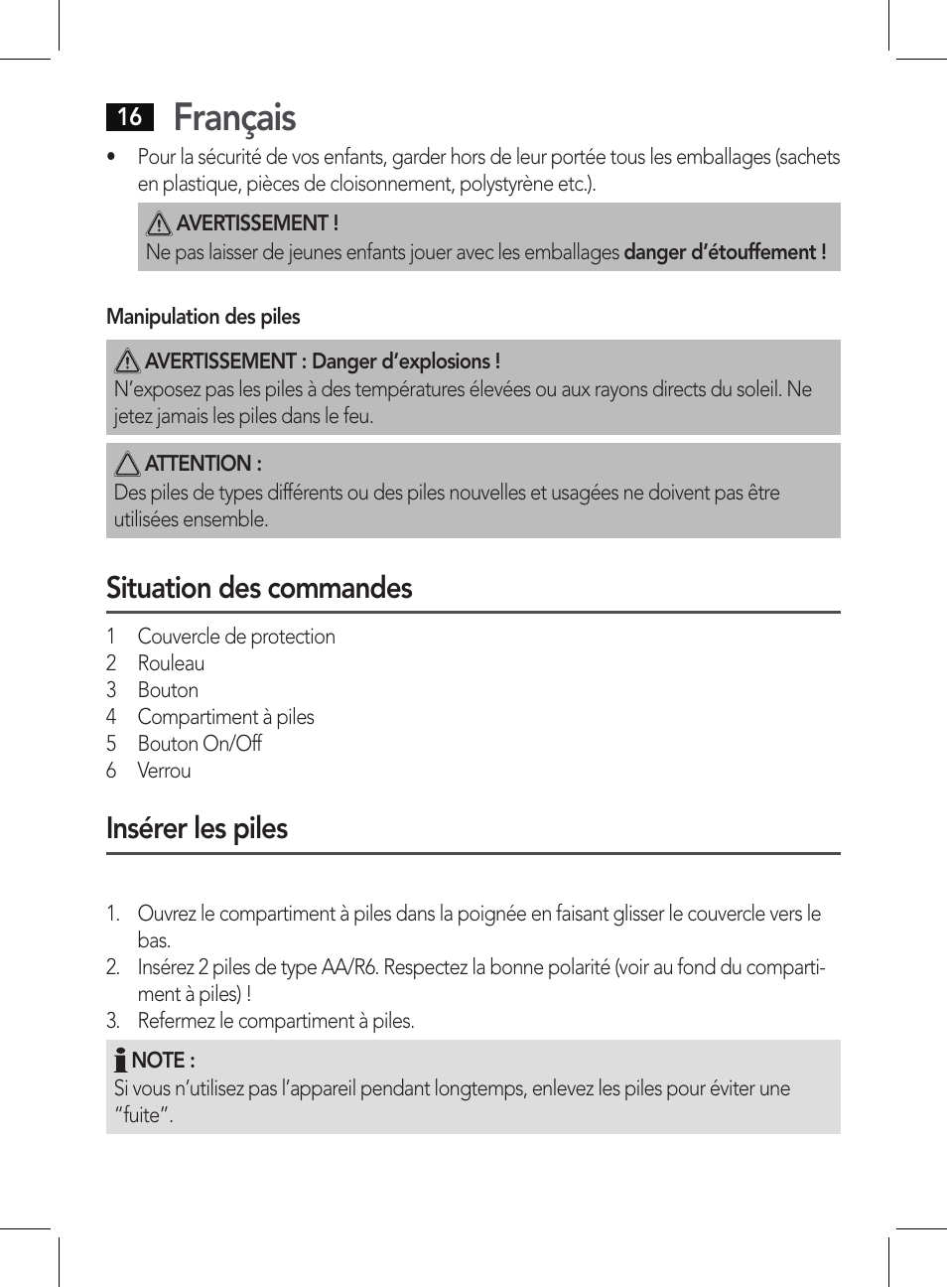 Français, Situation des commandes, Insérer les piles | AEG PHE 5642 User Manual | Page 16 / 58