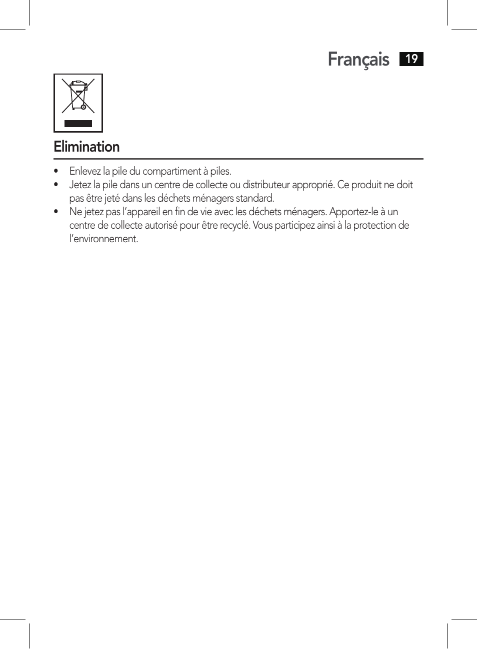 Français, Elimination | AEG PHE 5642 User Manual | Page 19 / 58