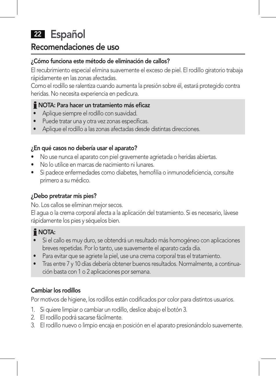 Español, Recomendaciones de uso | AEG PHE 5642 User Manual | Page 22 / 58