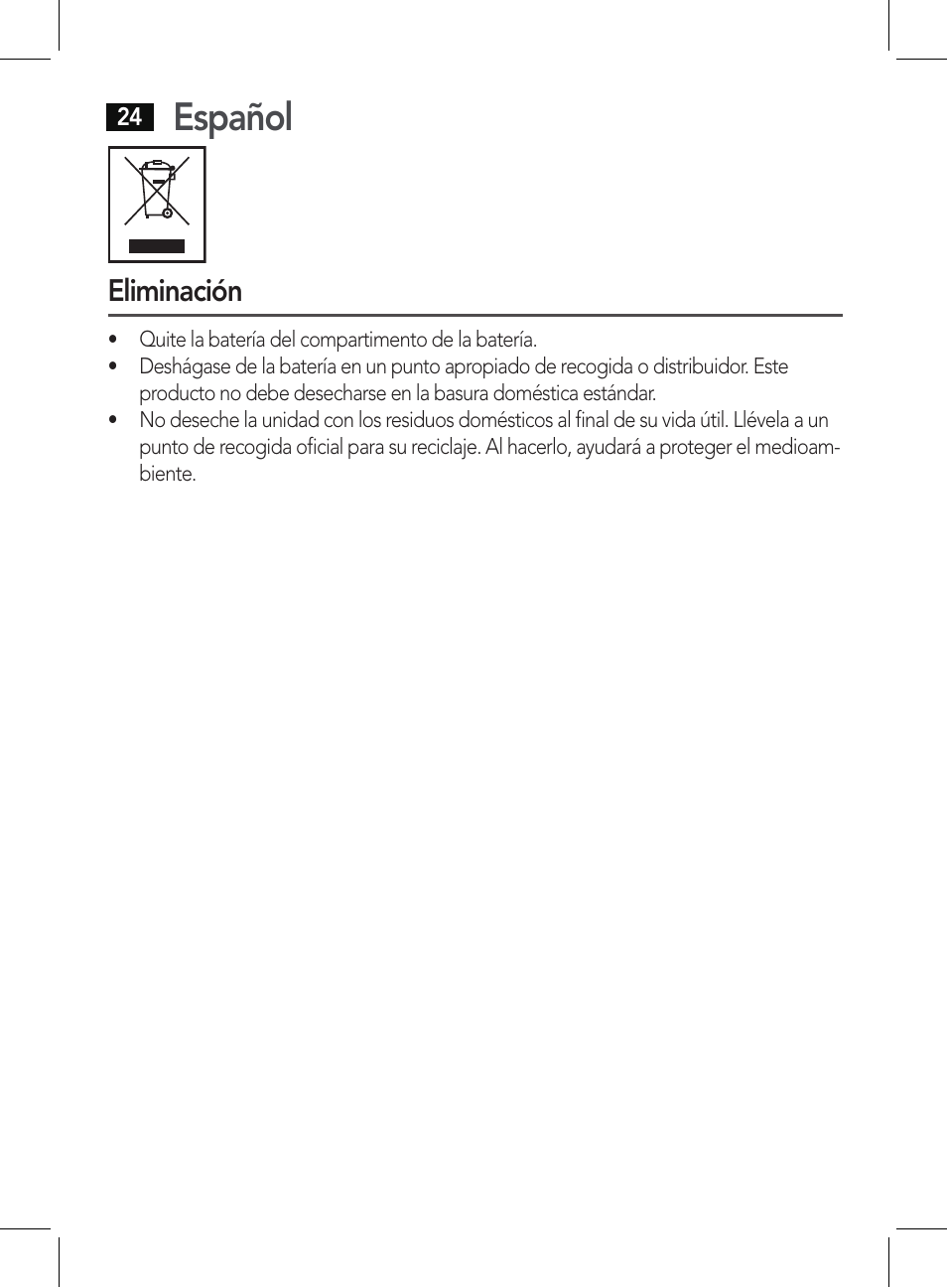 Español, Eliminación | AEG PHE 5642 User Manual | Page 24 / 58