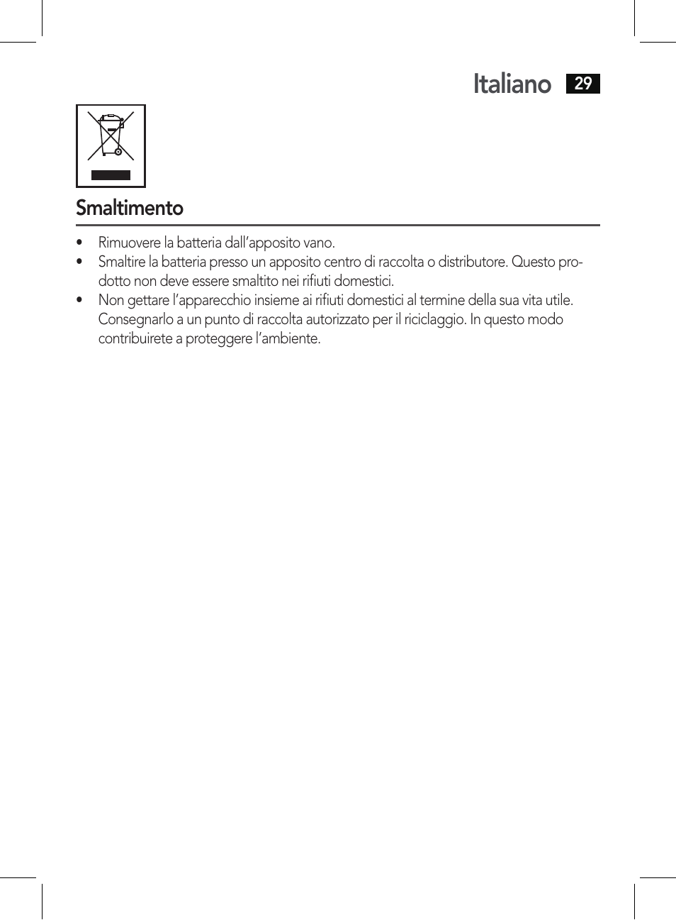 Italiano, Smaltimento | AEG PHE 5642 User Manual | Page 29 / 58