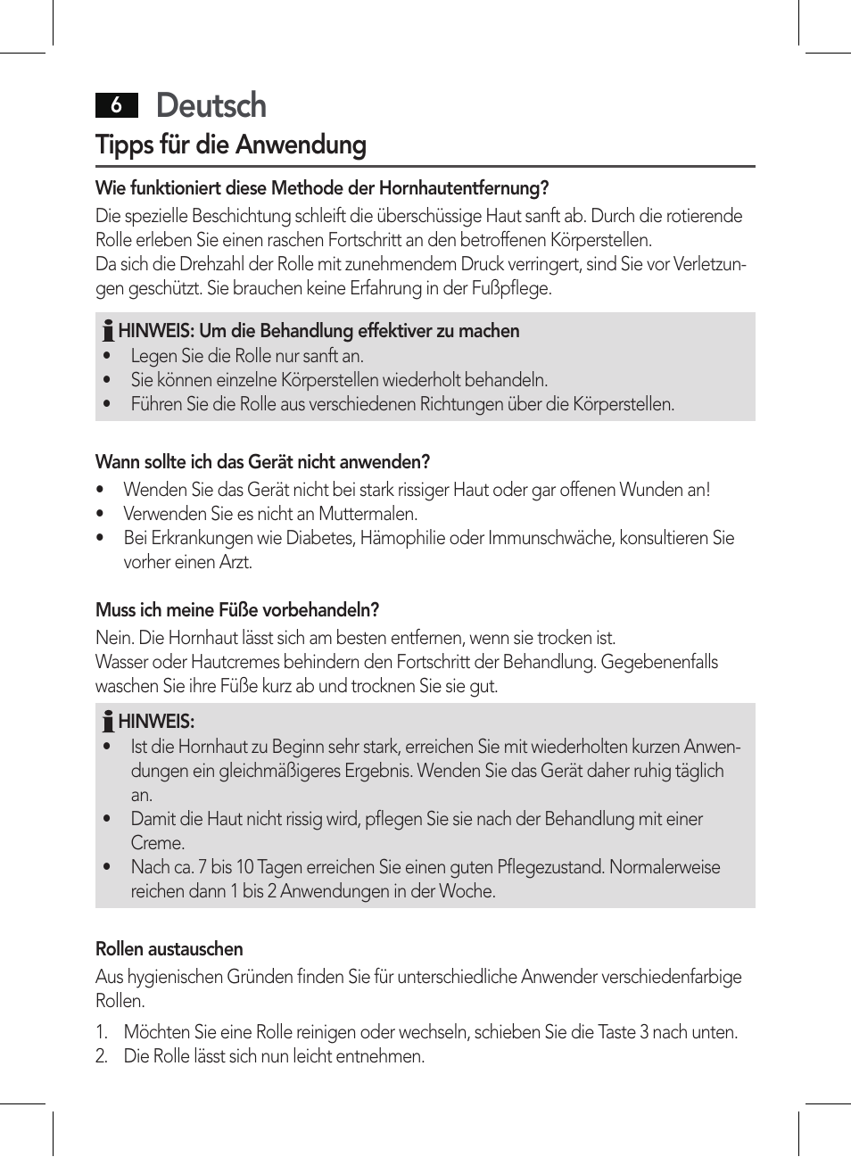 Deutsch, Tipps für die anwendung | AEG PHE 5642 User Manual | Page 6 / 58