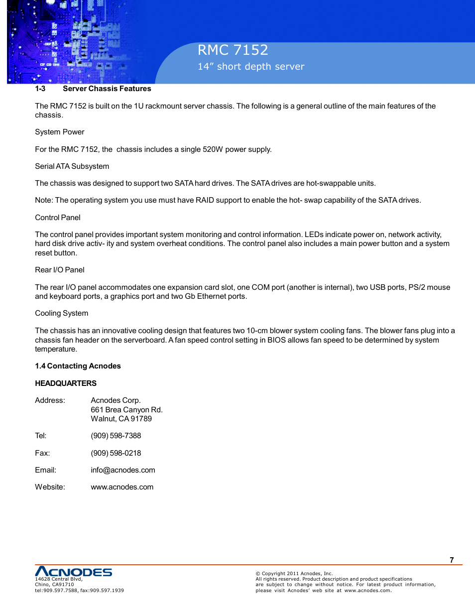 Rmc 7152 | Acnodes RMC 7152 User Manual | Page 7 / 68
