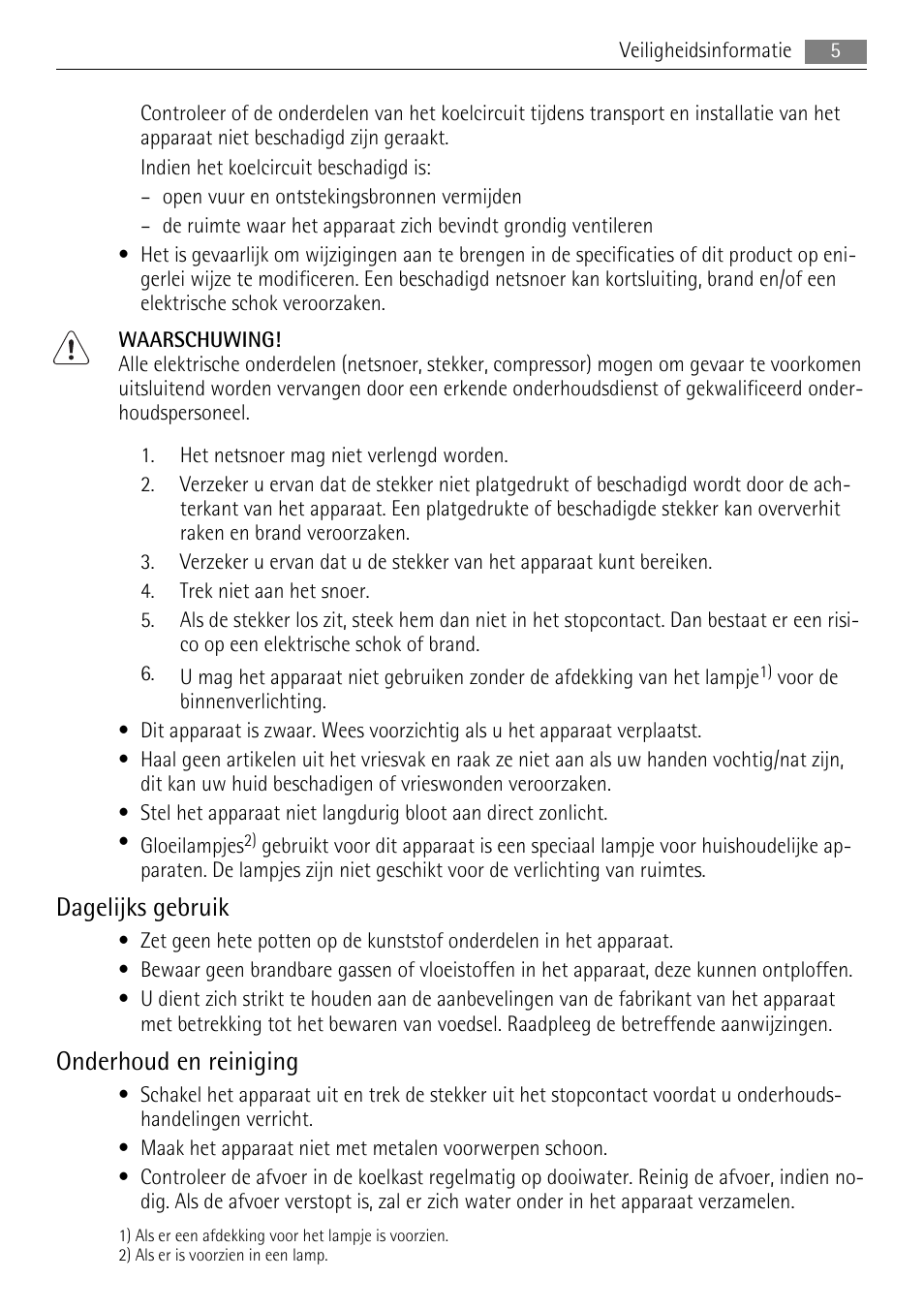 Dagelijks gebruik, Onderhoud en reiniging | AEG SKS91200F0 User Manual | Page 5 / 84