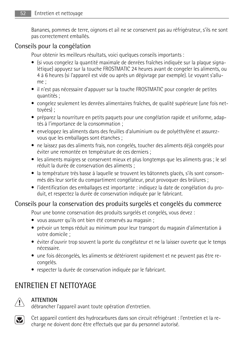 Entretien et nettoyage, Conseils pour la congélation | AEG SKS91200F0 User Manual | Page 52 / 84