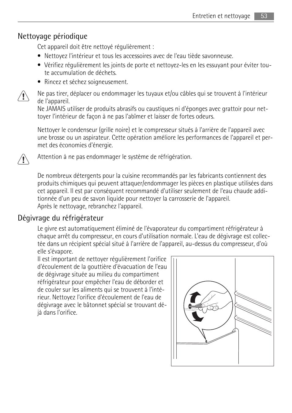 Nettoyage périodique, Dégivrage du réfrigérateur | AEG SKS91200F0 User Manual | Page 53 / 84
