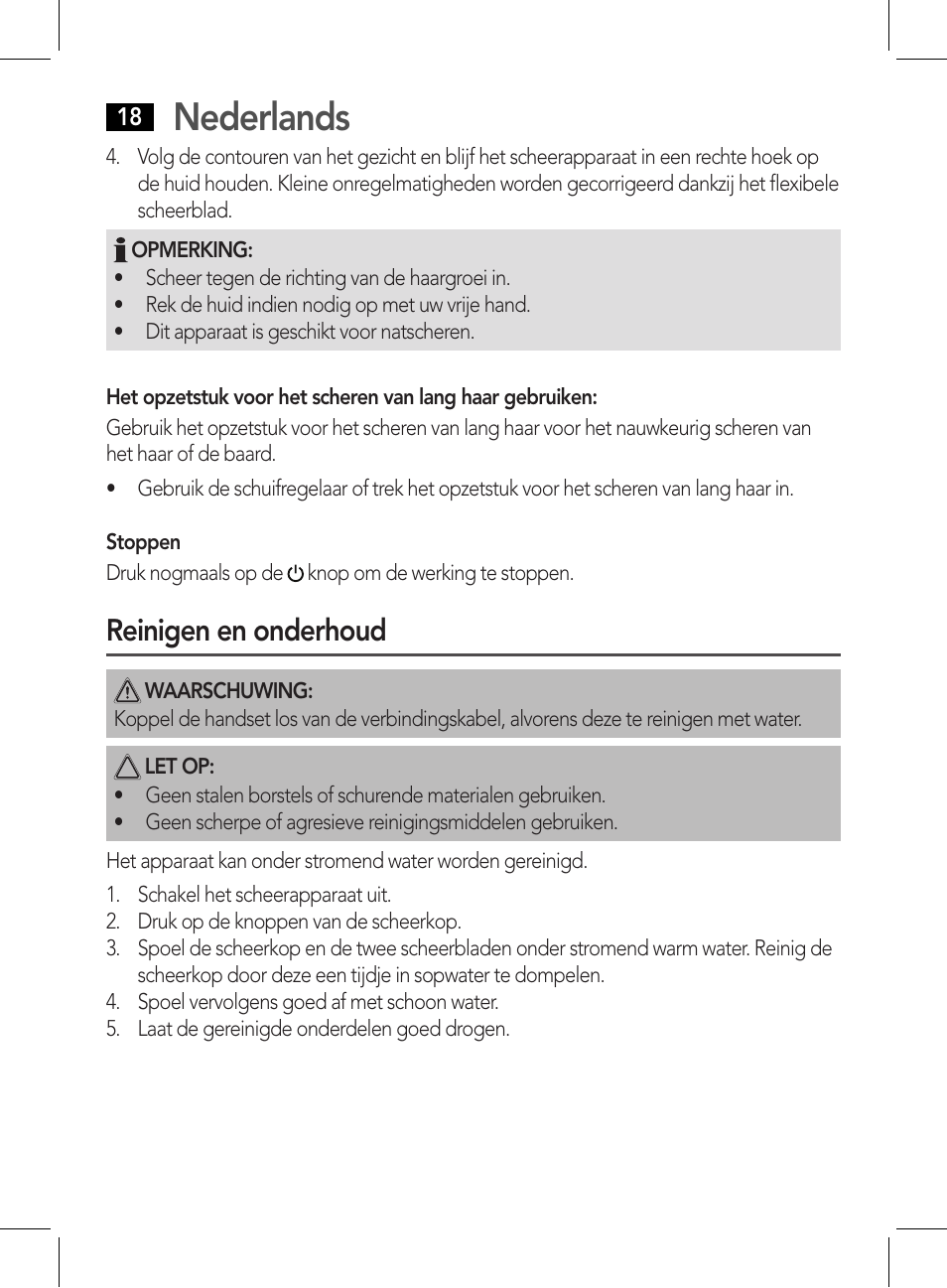 Nederlands, Reinigen en onderhoud | AEG HR 5627 User Manual | Page 18 / 82