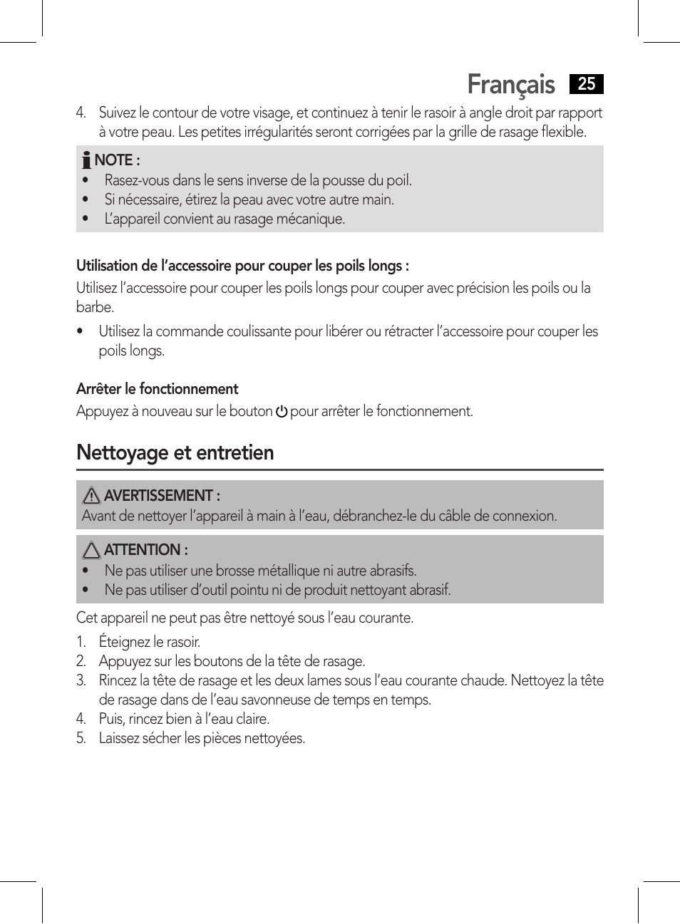 Français, Nettoyage et entretien | AEG HR 5627 User Manual | Page 25 / 82