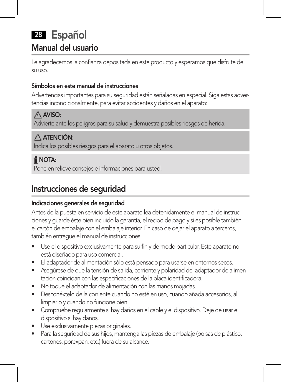 Español, Manual del usuario, Instrucciones de seguridad | AEG HR 5627 User Manual | Page 28 / 82