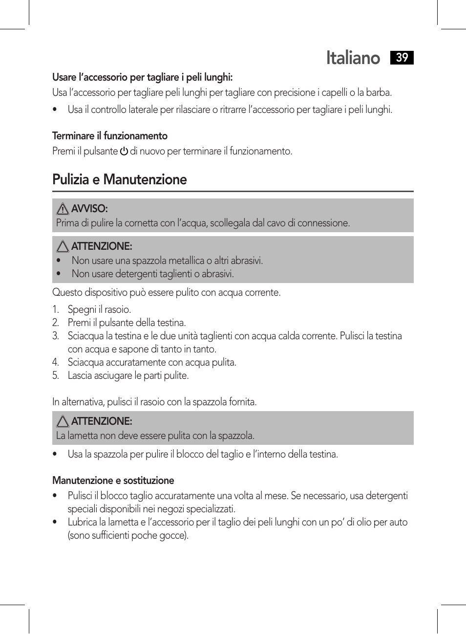 Italiano, Pulizia e manutenzione | AEG HR 5627 User Manual | Page 39 / 82